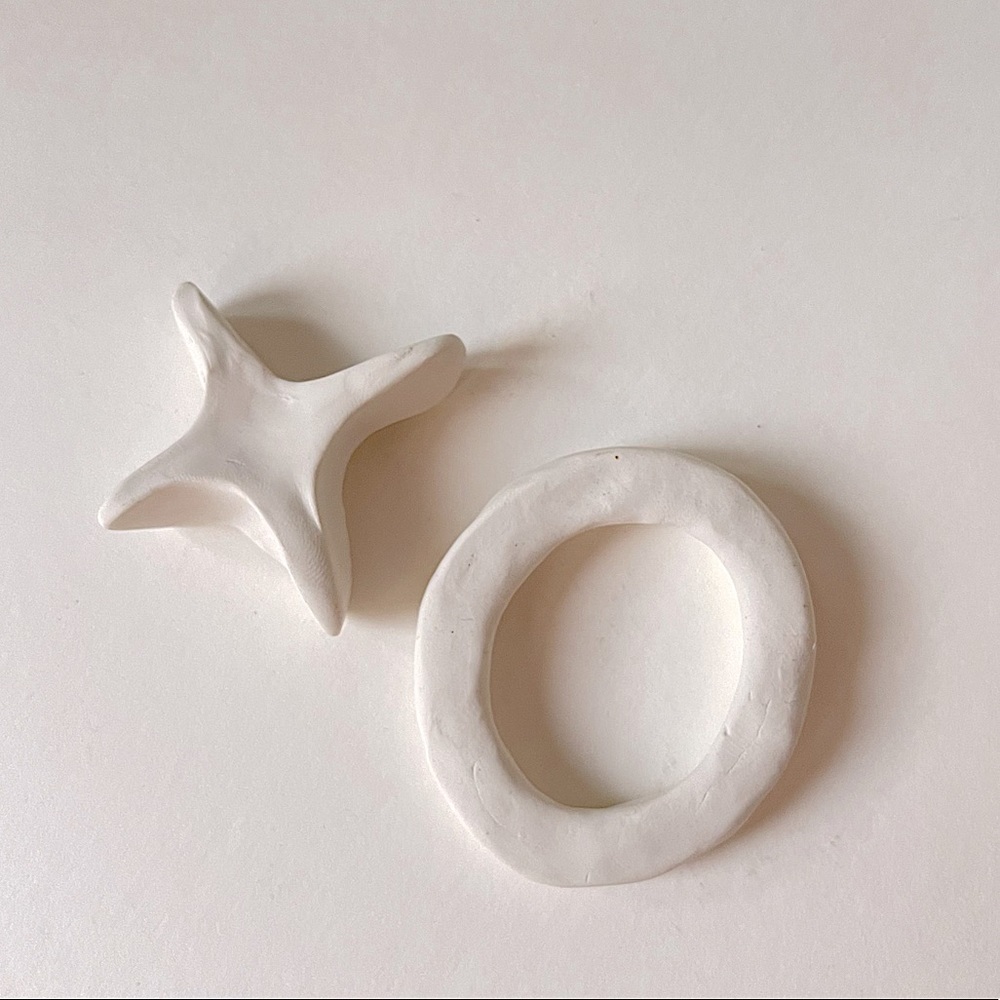 Hand sculpted XO  hugs kiss abstract clay unpainted white decor 2”